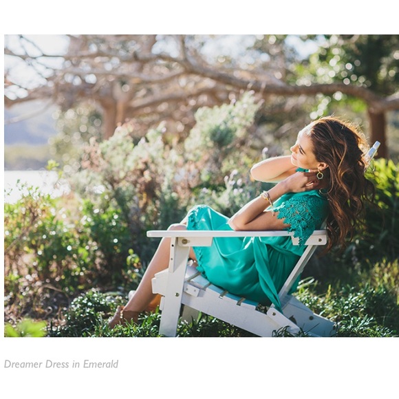 BOHEMIAN TRADERS Dreamer Dress in Emerald Green, lace short sleeves, size XS-12 - Picture 2 of 13